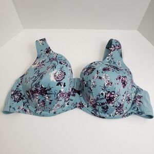50B Catherines Intimates Teal Purple Floral Plunge Bra